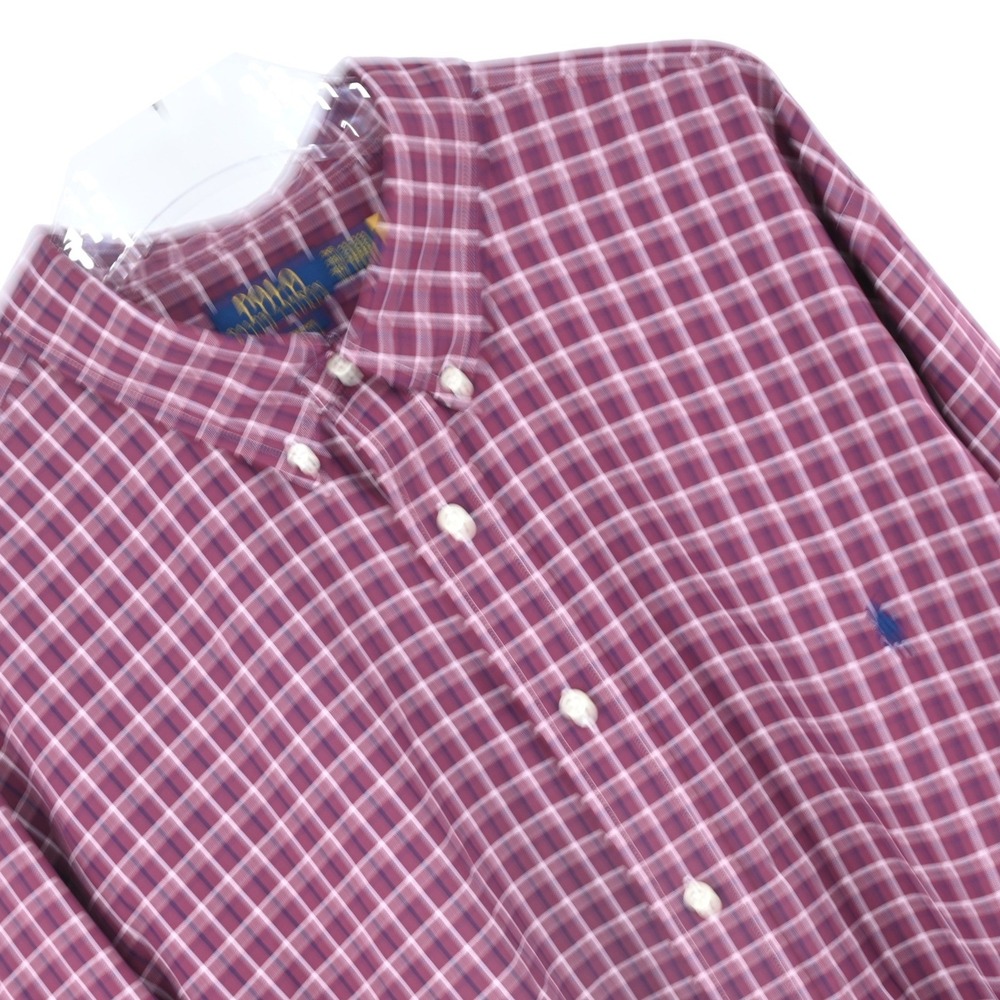 Retail $148 Polo Ralph Lauren Performance Shirt Men 3XB Big Plaid Burgundy Check